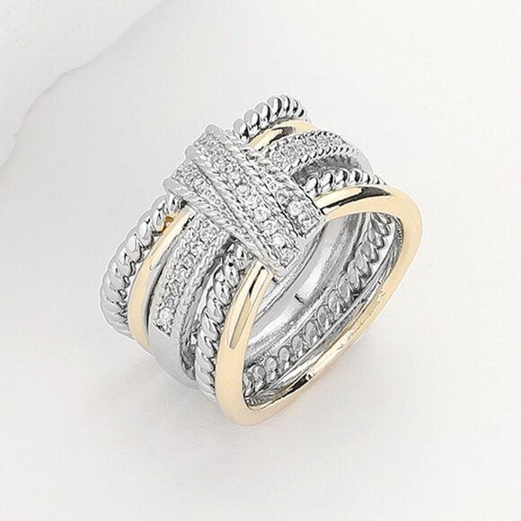 NEW Emma Eterna-Plated Stainless Steel Cubic Zirconia Bling 2-Tone Ring - Size 9 - Picture 1 of 2